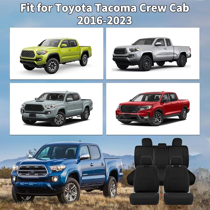 Bench Seat Covers for Toyota Tacoma 2016 2017 2018 2019 2020 2021 2022 2023 Heavy Duty Cloth Protector Interior Accessories,with Non-Folding Passenger Seat, Black（Full）