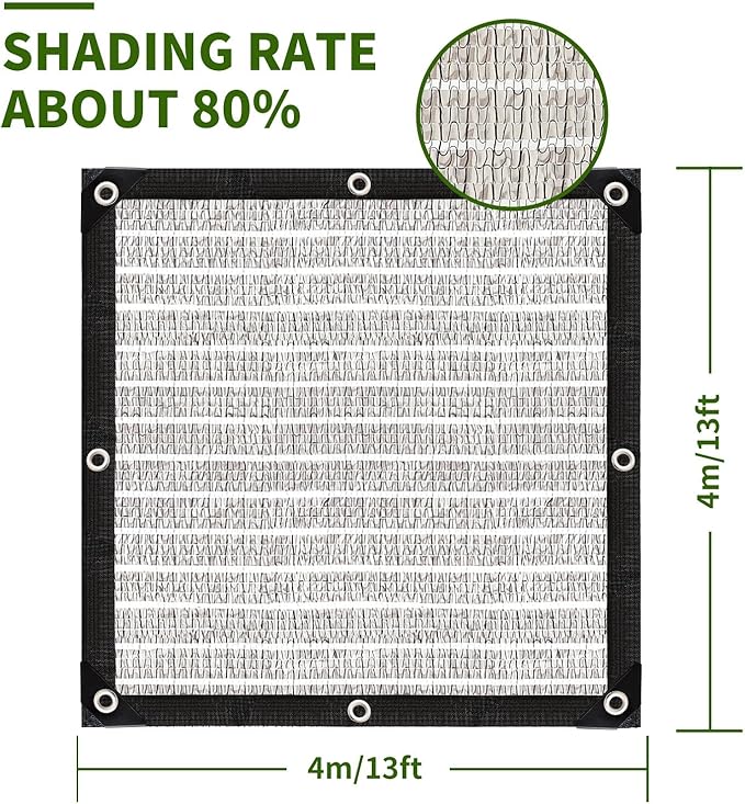 Shade Cloth-Thickened and Encrypted 80% Aluminum Shade Cloth for Greenhouse Balcony Garden,Outdoor Pergola,Lawn,Cars.Easy Hanging with Edges and Holes,Silver Heat Reflective Tarp