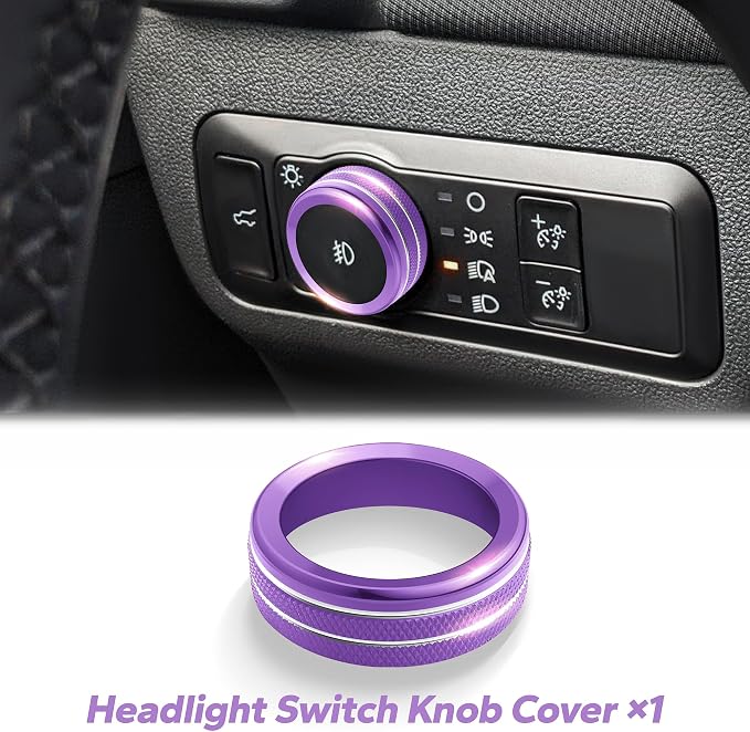 for 2025-2026 Ford Bronco Sport Accessories (Not for Bronco) 9PCS Aluminum Alloy Knob Cover Trim Set for Push Start, Volume, Air Vent Tabs, Headlight & Gear Shift Knob (Purple)