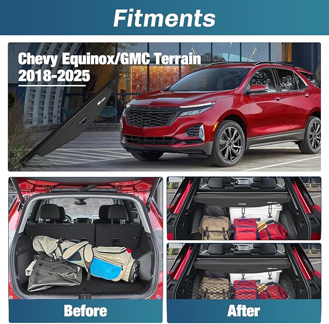 Nilight Trunk Cargo Cover for Chevy Equinox GMC Terrain 2018 2019 2020 2021 2022 2023 2024, Retractable Security Shade Rear Cargo Cover, with Trunk Storage Net