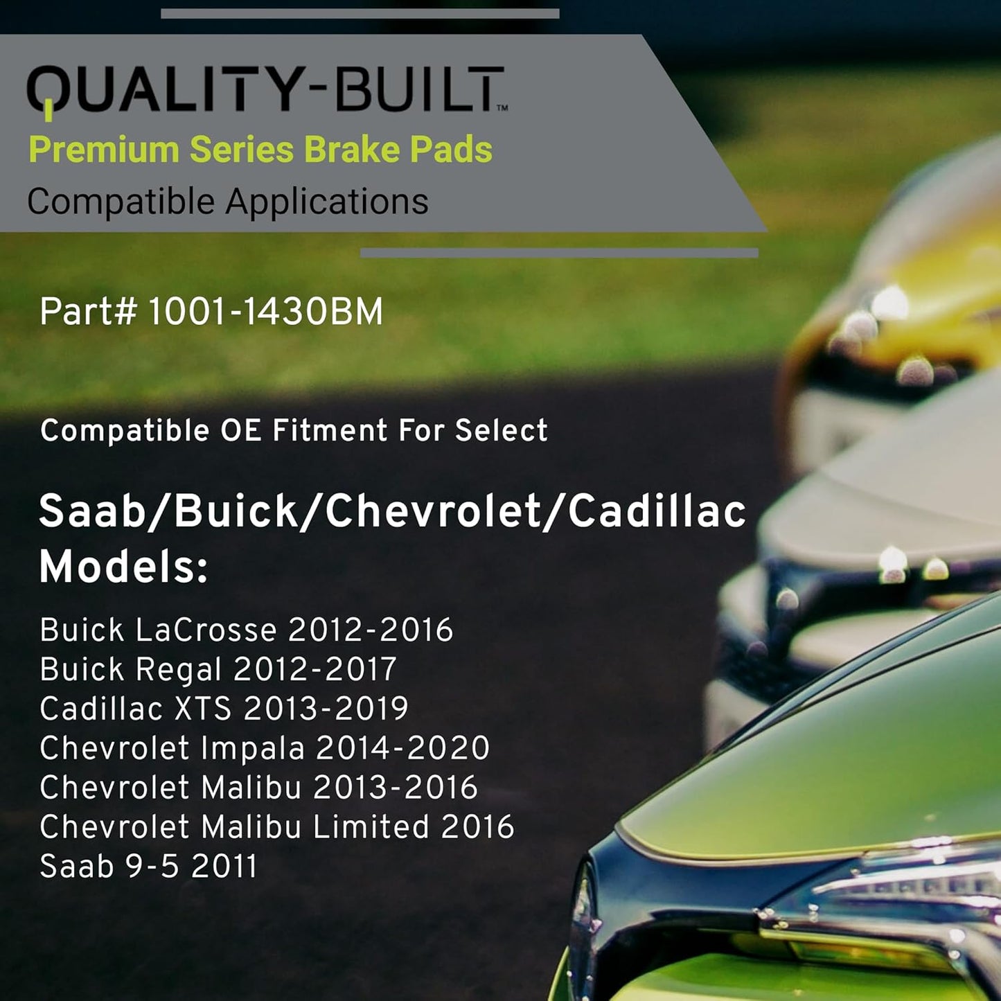 Premium Semi-Metallic Rear Brake Pads (1001-1430BM) Compatible with 2011-2020 Buick/Cadillac/Chevrolet/Saab (9-5/Impala/LaCrosse/Malibu/Malibu Limited/Regal/XTS)