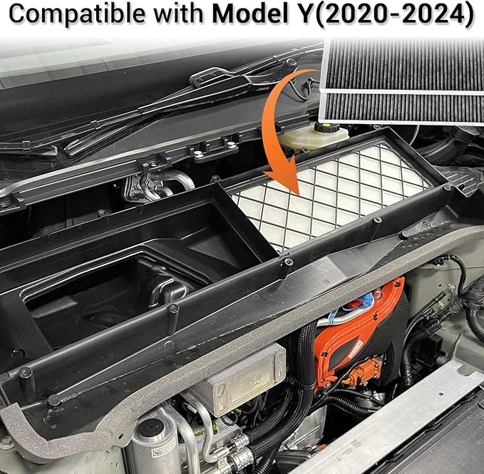 HEPA Air Filter for Tesla Model Y 2020 2021 2022 2023 2024 2025 2026,4-PCS Activated Carbon Intake Filter,Compatible with 1658376-00-A/1658375-00-A.