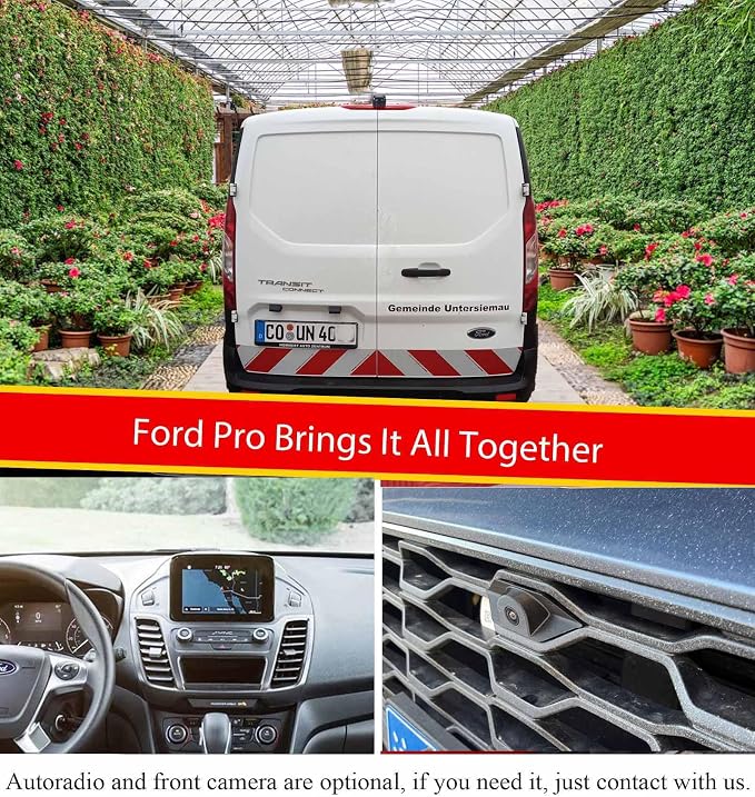 HD Waterproof Car Reverse 3rd Brake Light with Dual Double Rear View Parking Camera, for Ford Transit Connect 2 II/XL Cargo Titanium Passenger Van/Connect Tourneo PJ2 Van V408 (with 7-inch Monitor)