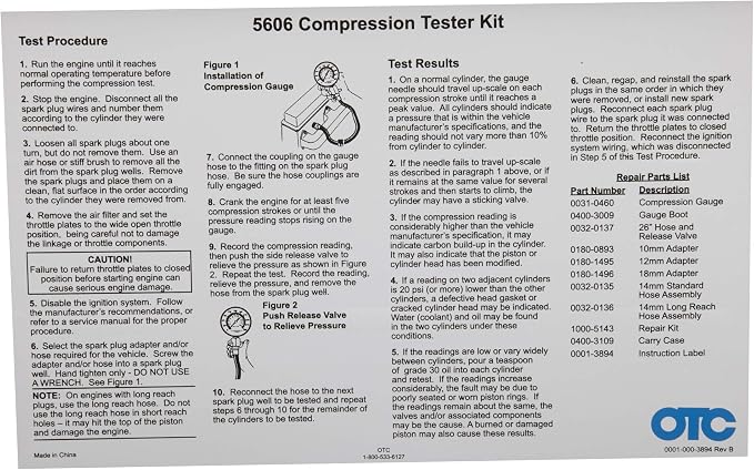 OTC 5606 Compression Tester Kit - Ideal Kit for Compression Testing on Gasoline Engines, Including Domestic/Import Cars, Trucks, Suvs, and Vans, Motorcycles, ATVs/UTVs, Watercraft, and Small Engine
