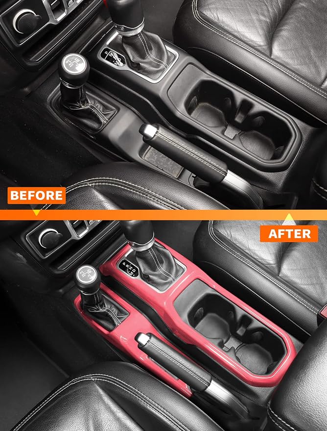 Savadicar Pink Interior Accessories - Gear Shift Panel Trim Set for 2018-Present Jeep Wrangler JL JLU 4XE & Gladiator JT - Solid Color Interior Decor Upgrade Option, 2-Piece