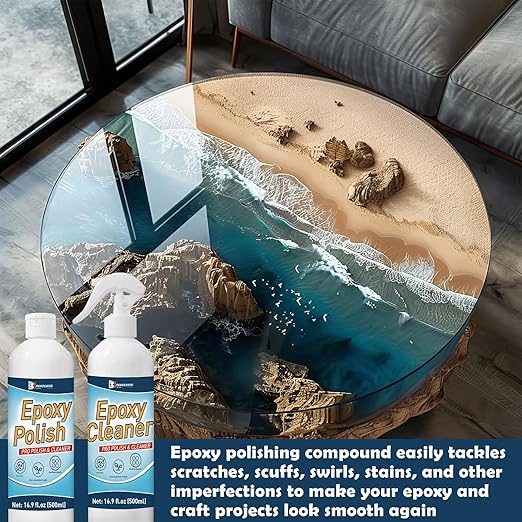 Resin Polishing Kit, Removes Scratches & Scuffs Epoxy Polish 16oz and Cleaner 16oz, for Epoxy, Metal, Jewelry