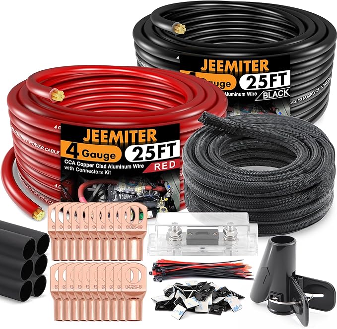 4 Gauge Wire All-in-One Kit | with ANL Fuse, Wire Loom, Lugs, Heat Shrink | Complete Power & Ground Cable for Car Audio, Solar, RV & Marine Applications