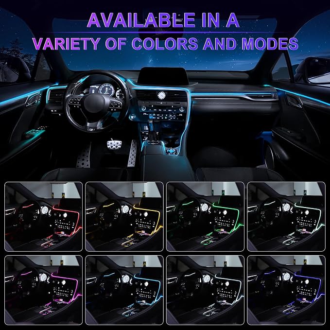 LivTee Smart LED Car Lights Interior with USB Port, LED Strip Fiber Optic Ambient Lighting Car, Wireless App Control, Sync to Music, Car Decorations Interior Accessories Gifts for Women Men, 6 in 1