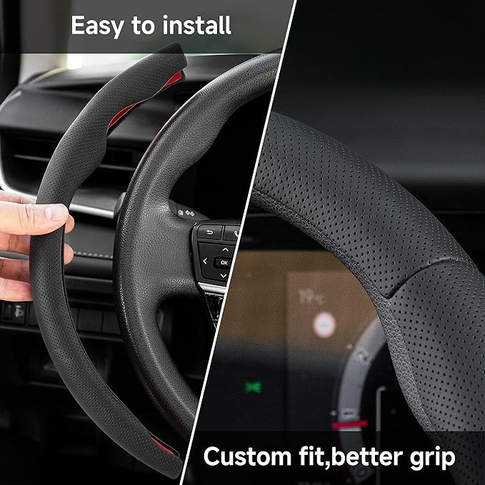 West Llama 3 Piece Leather Steering Wheel Cover, 14.5-15 Inch 3 Pc Auto Car Steering Wheel Cover Universal Fit for 99% Cars, SUVs, Trucks (Black)