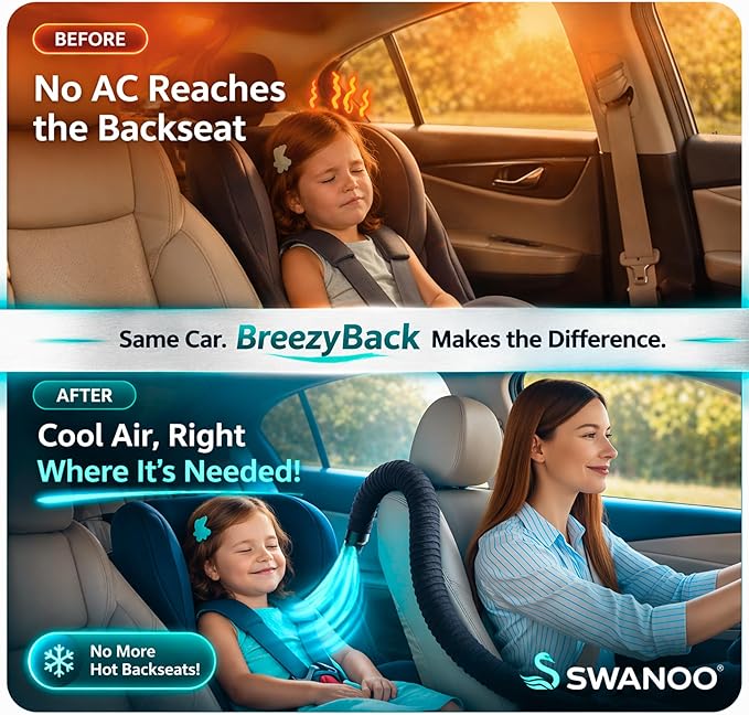 Swanoo Car AC Vent Extender | Air Vent Hose for Backseat | Directs Cool or Hot Air to Kids & Pets | Universal Fit | Extends Up to 10 FT | AC Tube for Baby Car | Back Seat Air Conditioning | BreezyBack