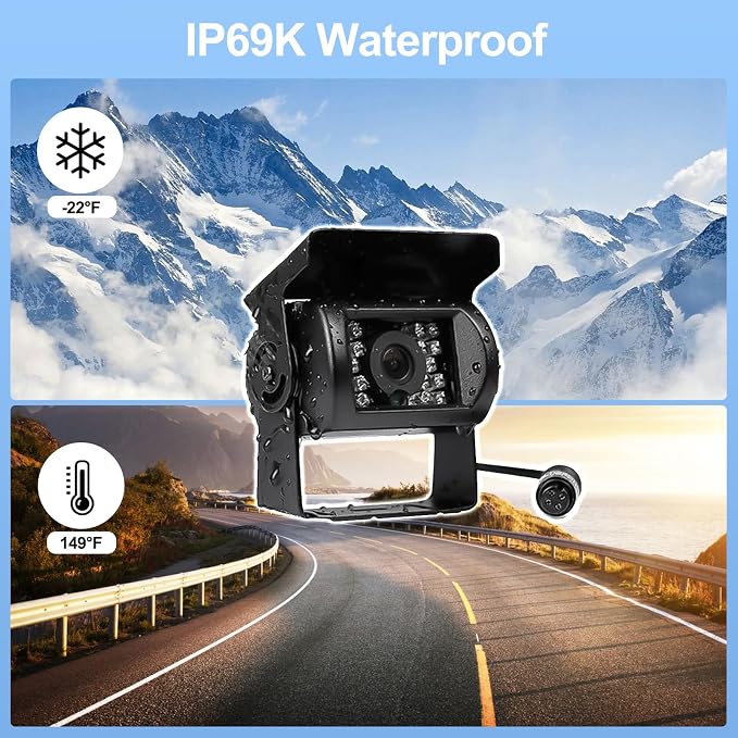 Camecho Vehicle Backup Camera 4 Split Monitor Front View Rear View Camera Auto 18 IR Night Vision Waterproof Aviation 4 Pins Connector LCD Monitor for Trucks RV Trailer Bus