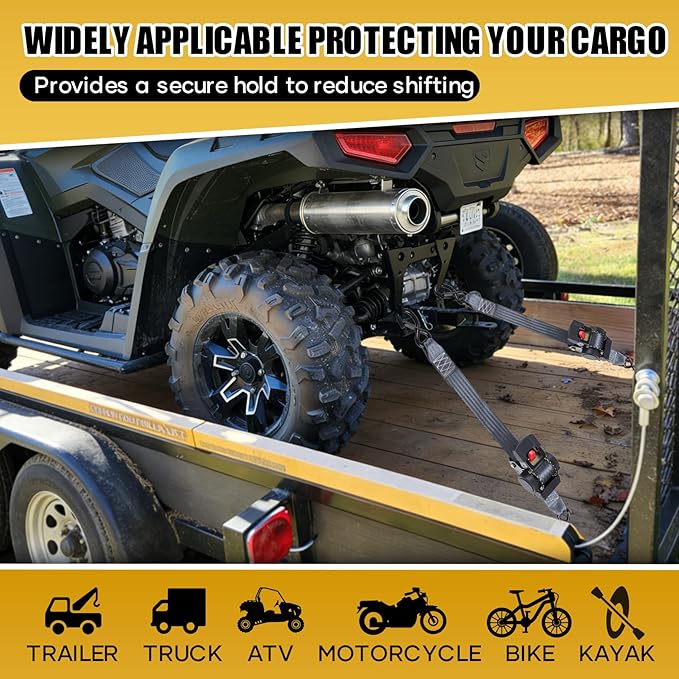 Ayaport Retractable Ratchet Straps 2in X 12.5ft(4PK)-3300lb Break Strength, Heavy Duty Ratchet Straps Self Retractable Tie Downs with Soft Loops for Motorcycle, Dirt Bike, Cargo, Truck Accessories