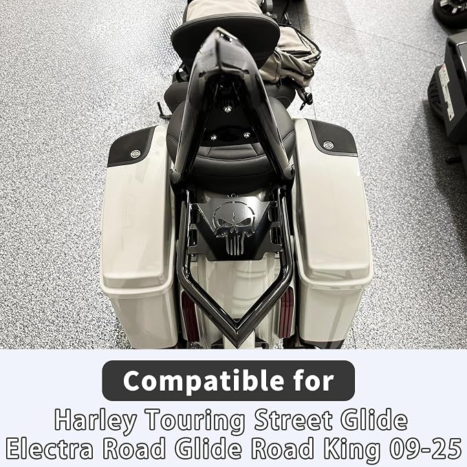 Detachable Luggage Rack for Harley Touring 2009-2026 Street Road Electra Glide/Road King, Black（Skull）