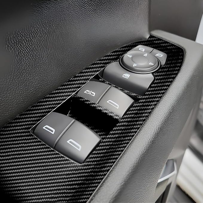 Carbon Fiber Window Lift Switch Panel Cover Compatible with 2022-2026 Chevy Silverado 1500/2500HD/3500HD, Window Control Panel Cover for 2024-2026 GMC Sierra 1500/2500HD/3500HD Crew Cab