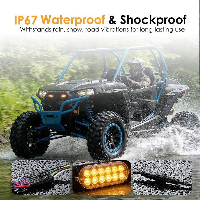 UTV Turn Signal Kit with 110dB Horn, Dual Row 12 LED Beads, Pre-Wired Plug and Play Rocker Switch, Universal Street Legal Blinker Kit Compatible with Polaris Can-Am Teryx CFMOTO