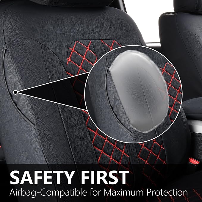 Truckiipa Leather F150 Seat Covers Front Seat Cover Truck Seat Cushion Protector Custom Fit for 2015-2026 Ford F150 SuperCrew, 2017-2026 F250 F350 F450 Super Duty Crew Cab, Front Pair, Black&Red