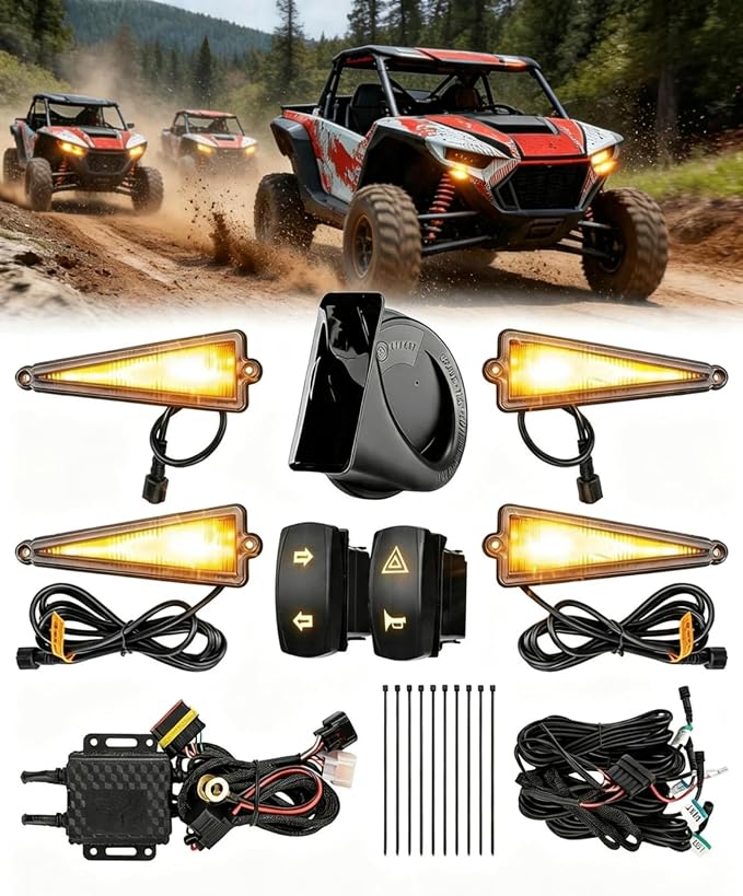UTV Triangle Turn Signal Kit with Rocker Switch, 110dB Horn | ATV Turn Signal Kit Pre-Wired, Plug and Play, Universal Street Legal Kit, Compatible with Polaris, Can-Am, Kawasaki, CFMOTO
