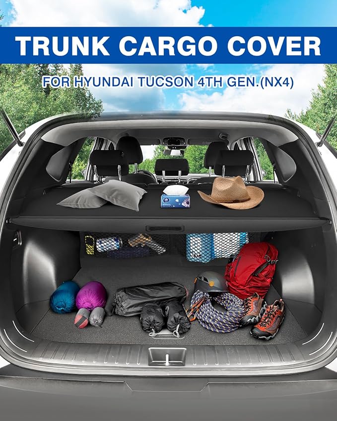 Autorder Cargo Cover for 2022-2025 2026 Hyundai Tucson Accessories Upgraded Trunk Cover with Extra Storage Net Retractable Security Shield Shade Cover
