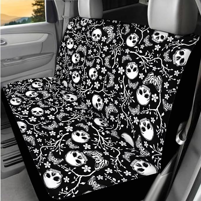 Skeleton Butterfly Prints Car Seat Covers Full Set with Car Steering Wheel Cover Auto Center Console Pad Seat Belt Pads, Automotive Interior Accessories - 8 Pack