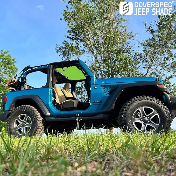 JT JL Top Sun Shade Roof Compatible with Jeep Wrangler and Gladiator 2 or 4 Door 2018 to 2023 Sunshade Sunroof Blocks UV Wind Noise Green Mesh for Front