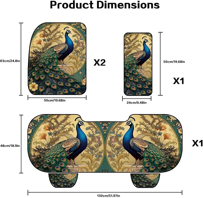 Car Seat Covers Set, 5 - Seat Full Set with Headrest,Peacock Honeycomb Knit Fabric, Breathable & All - Season Universal Automotive Seat Protectors