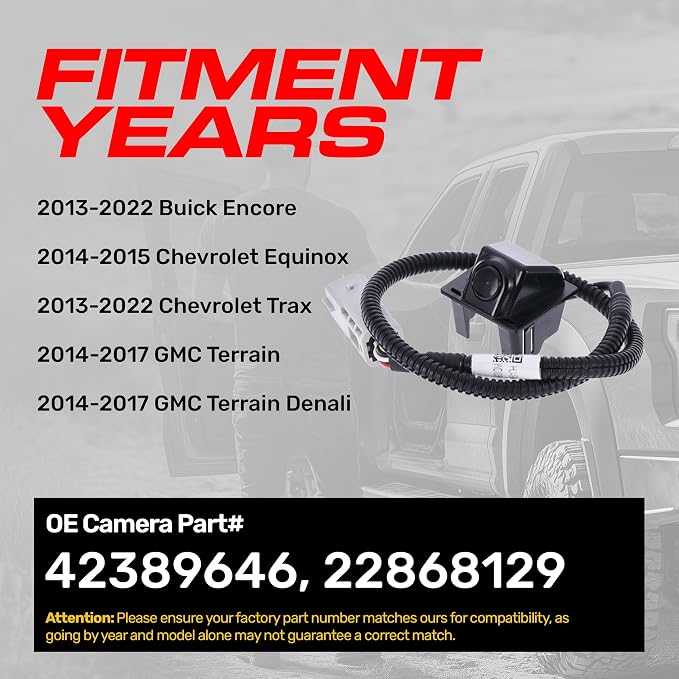 Master Tailgaters Replacement for Buick Encore (2013-2022) / Chevrolet Trax (2013-2022), Equinox (2014-2015) / GMC Terrain/Terrain Denali (2014-2017) Backup Camera OE Part # 42389646, 22868129
