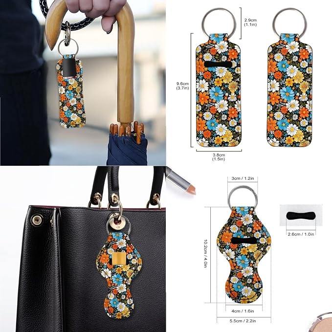 Car Accessories Car Seat Covers Full Set/Seatbelt Shoulder Pads/Coasters/Key Ring/Lipstick Holder for Women's Vehicle Decor(13 Pack), Colorful Hippie Floral Print