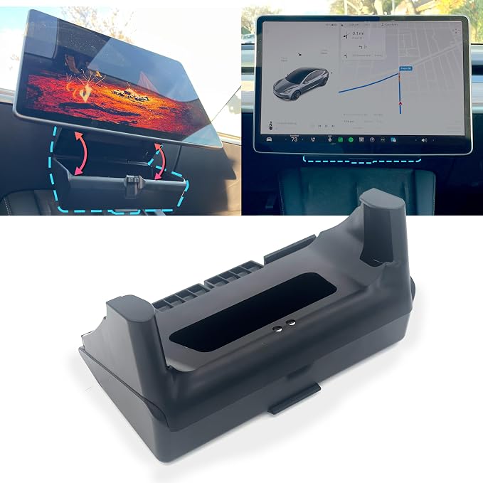 Tesla Sunglass Holder for Tesla Model 3 and Model Y with Extra Under Screen Storage - Hidden Tesla Center Console Organizer - Tesla Model Y Accessories - Tesla Model 3 Accessories