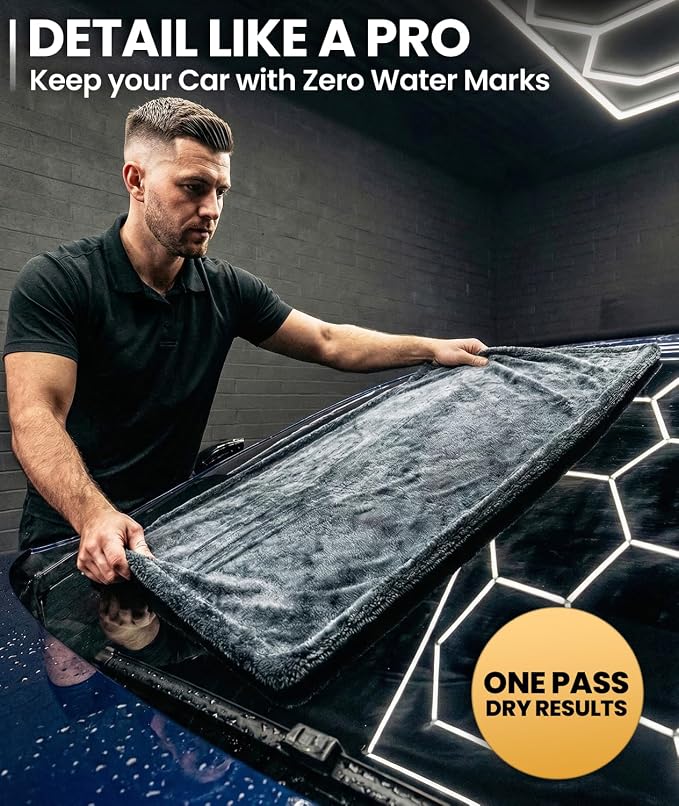 EVEO Car Drying Towel - (1300 GSM) XL Drying Towels Car Detailing - Car Microfiber Towel (36"x24") Microfiber Drying Towels for Cars Towels Drying, Car Wash Towels, Ultra Absorbent - Grey & Blue
