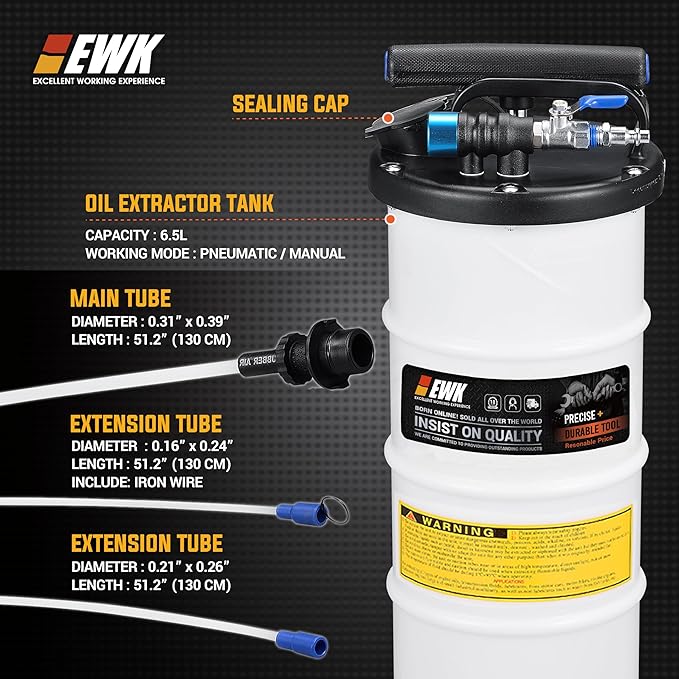 EWK 6.5L Pneumatic/Manual Oil Extractor, Oil Change Pump for Automotive Fluids Vacuum Evacuation, Fluid Extractor Pump Tool for DIY Mechanics