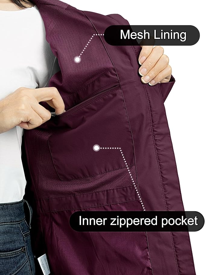 Outdoor Ventures Packable Rain Jacket Women Lightweight Waterproof Raincoat with Hood Cycling Bike Jacket