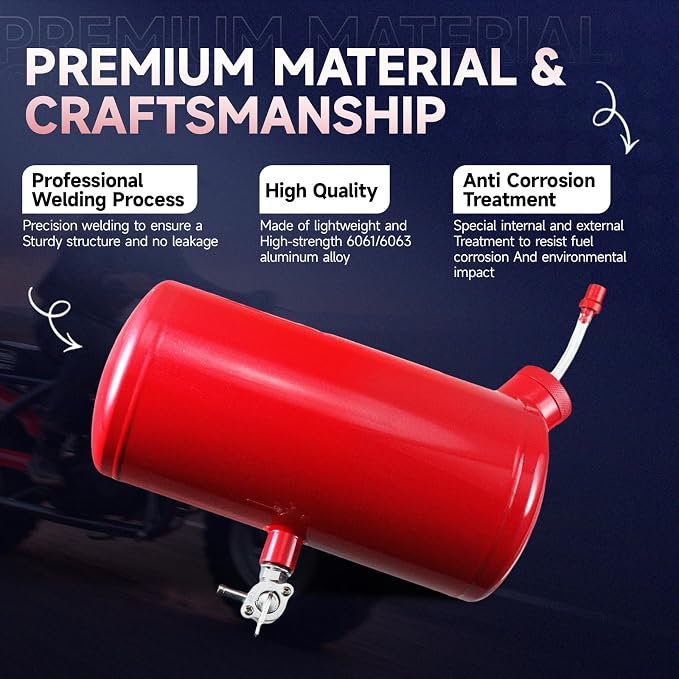 Upgraded beveled design 10x4.5" Aluminum alloy welding Gas Fuel Tank Cylinder(Premium Glossy Paint Finish Red) For Predator 212cc 196cc/6.5HP Go Kart & Mini Bike,For Coleman CT200U BT200X CT200u-ex