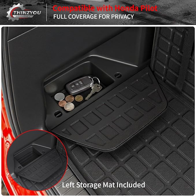 Trunk Mat Compatible with 2023-2026 Honda Pilot Cargo Mat Cargo Liner Trunk Liner Back Seat Cover Protector TPE All Weather 2025 Pilot Accessories (Trunk Mat with Backrest Mat)