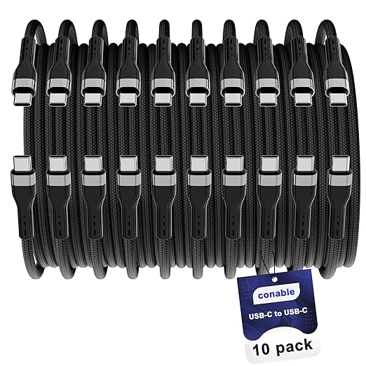 USB Type C Cable (4FT, 10-Pack), USB-C to USB C Fast Charging Cable, Compatible with iPhone 17 Air 16 15 Plus Pro Max, iPad Pro, Galaxy S25 S24 S23, CarPlay, LG and More