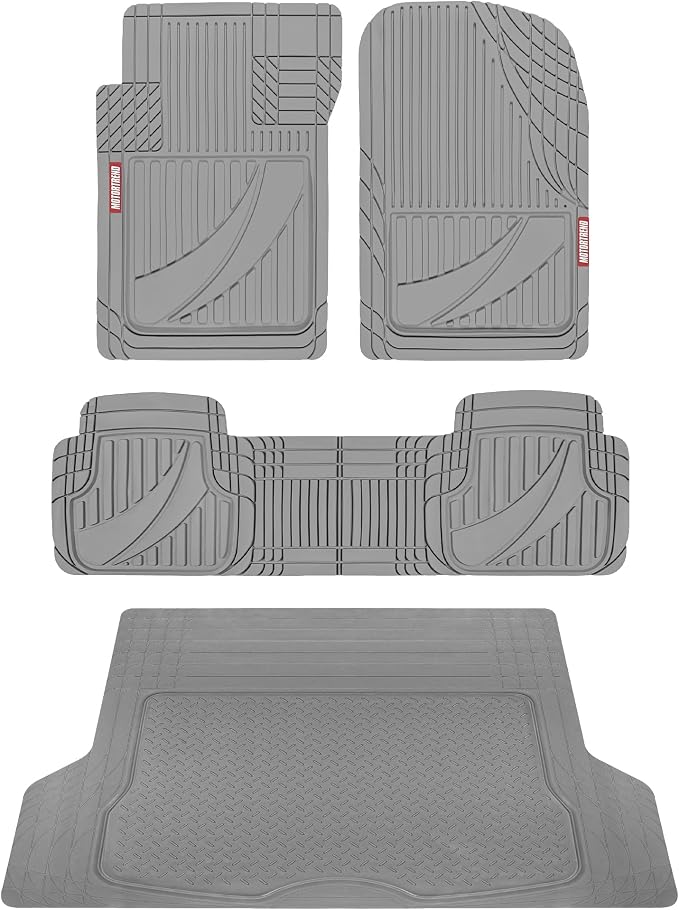 Motor Trend FlexTough™ Heavy Duty Rubber Gray Car Floor Mats All Weather & Jumbo SUV Cargo Liner Full Set - Universal Trim to Fit Automotive Floor Mats & Trunk Mats for Cars Interior Accessories