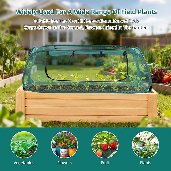 Pop-Up Mesh Garden Cover for Raised Beds – 2-Pack Outdoor Plant Cage with 30% Sun Shade & Insect Protection, Zip Window, Foldable Crop Tent for Seedlings, Wildlife, Includes 8 Stakes
