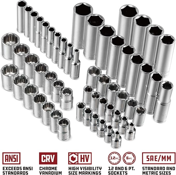 Powerbuilt 642452 80 Piece 1/4-inch and 3/8-inch Drive Mechanics Tool Set - with SAE and Metric Socket Set, 72 Tooth Seal-Head Ratchet, Automotive Tool Kit, including Case
