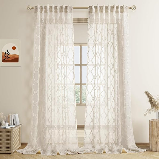 Hokibero Beige Curtains 132 Inches Long for Living Room Back Tab Sheer Curtains Farmhouse Country Light Filtering Custom Made Extra Long Drape for 2 Story Window Floor Ceiling 11FT