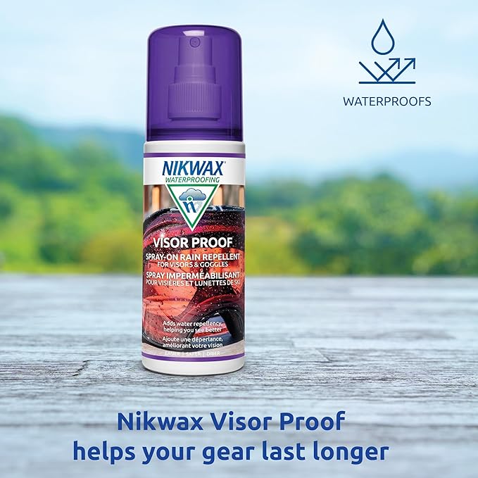 Nikwax Visor Proof Spray-On Waterproofing, Adds Water Repellency and Enhances Clear Vision on Motorcycle Visors and Ski Goggles