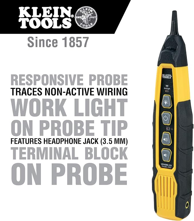 Klein Tools VDV501-851 Cable Tester Kit & VDV500-123 Cable Tracer Probe-Pro Tracing Probe with Replaceable Non-Metallic, Conductive Tip and a Light for Use in Dark Spaces