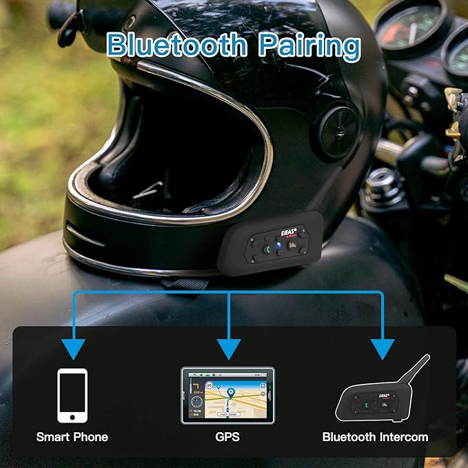 EJEAS V6 Pro Motorcycle Helmet Bluetooth Intercom, 2-Way 1200M Motorcycle Bluetooth Headset Universal Communication System with Noise Cancellation and Waterproof for Dirt Bike/ATV/Snowmobile (1PC)