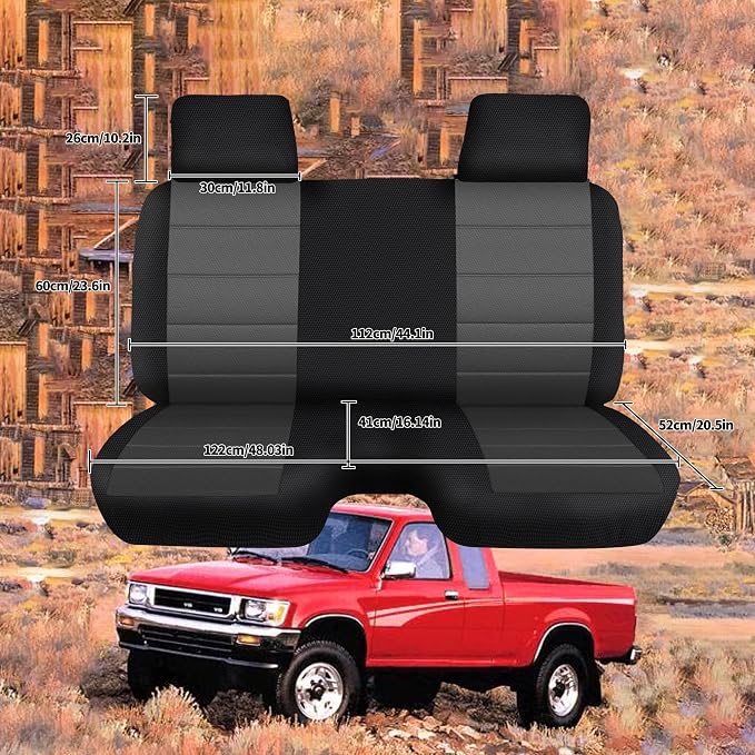 Bench Seat Covers for Toyota Pickup 1987 1988 1989 1990 1991 1992 1993 1994 Heavy Duty Cloth Protector Interior Accessories,Molded Headrest with Small Notch Machine Washable, Black