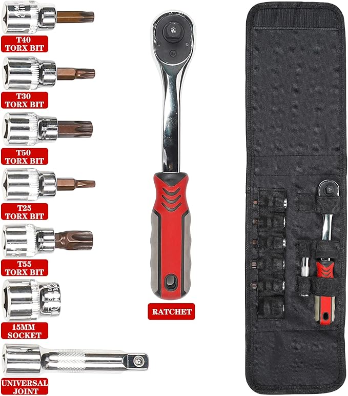 Hoolcar Hard Top and Door Removal Torx Tool Set Socket Wrench Multi-Tool Case Kit for 1997-2023 Jeep Wrangler TJ JK JKU JL JLU Sport Sahara Rubicon X