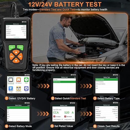 12V/24V Car Battery Load Tester Automotive – 100-2000 CCA Alternator & Charging Analyzer, QR Code Cloud Report No App Needed, for Car Truck SUV Motorcycle Snowmobile Boat