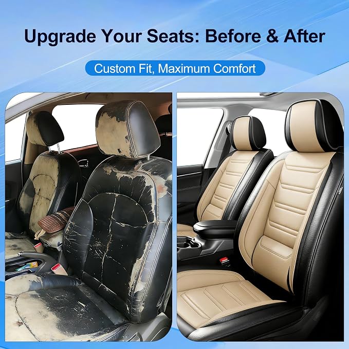 Fit Encore GX Car Seat Covers for Select Buick Encore GX 2020-2025 2026 - Premium Full Coverage Leather, Airbag Compatible, Waterproof & All Weather Seat Protector, Full Set, Black+Beige