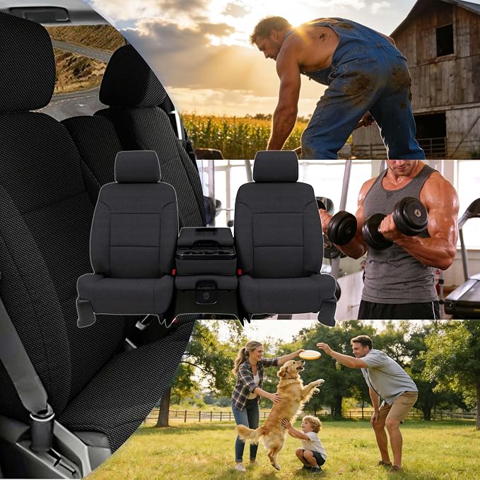 Seat Covers for Chevy Silverado & GMC Sierra 1500 2014 2015 2016 2017 2018 Front Foam Padded Heavy-Duty Automotive Seat Cover Set - Black