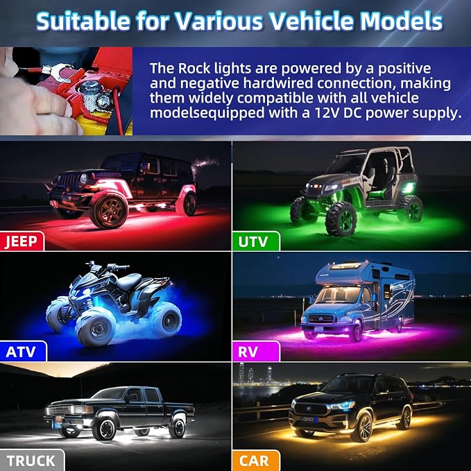 8Pods Segmented RGB LED Rock Lights Kit for Trucks Pickup Jeep Golf Cart ATV UTV RZR SUV SXS, ZONECONA Upgraded Multicolor Underglow Neon with APP/RF Remote Control Music Mode Waterproof 12V