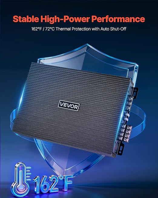 VEVOR 4 Channel Car Audio Amplifier 2 Ohm Stable Bridgeable Class A/B Full Range Amp Max Power 4 x 200W @ 4 Ohm / 4 x 400W @ 2 Ohm for Car SUV Truck Off-Road