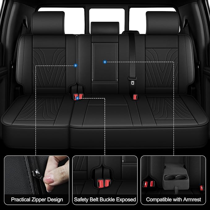Truck Seat Covers Full Set Custom Fit for 2009-2025 2026 Ford F150 & 2017-2025 2026 F250/F350/F450 Super Duty Leather Seat Protectors (Black)