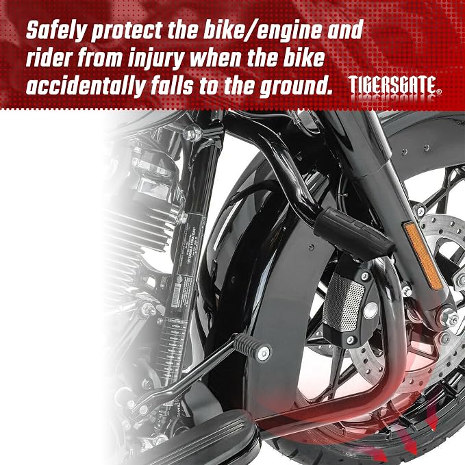 Softail Engine Guard Crash Bar 1.25" Fat Mustache Guard Highway Bar Designed for 2000-2017 Harley Heritage Softail Classic Deluxe Fat Boy FLSTF Models, with Anti-Slip Pedals, Black